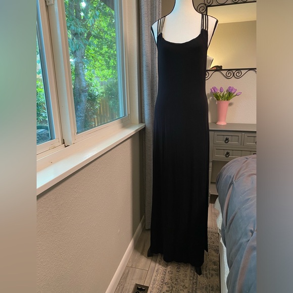 NICOLE MILLER Perfect Summer Sleek, Strappy Scoop Neck, Black Maxi Dress Size L - Picture 3 of 9